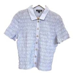 J. Crew Light Blue Shirred Short-Sleeve Button Shirt Gold Buttons Size L NWT
